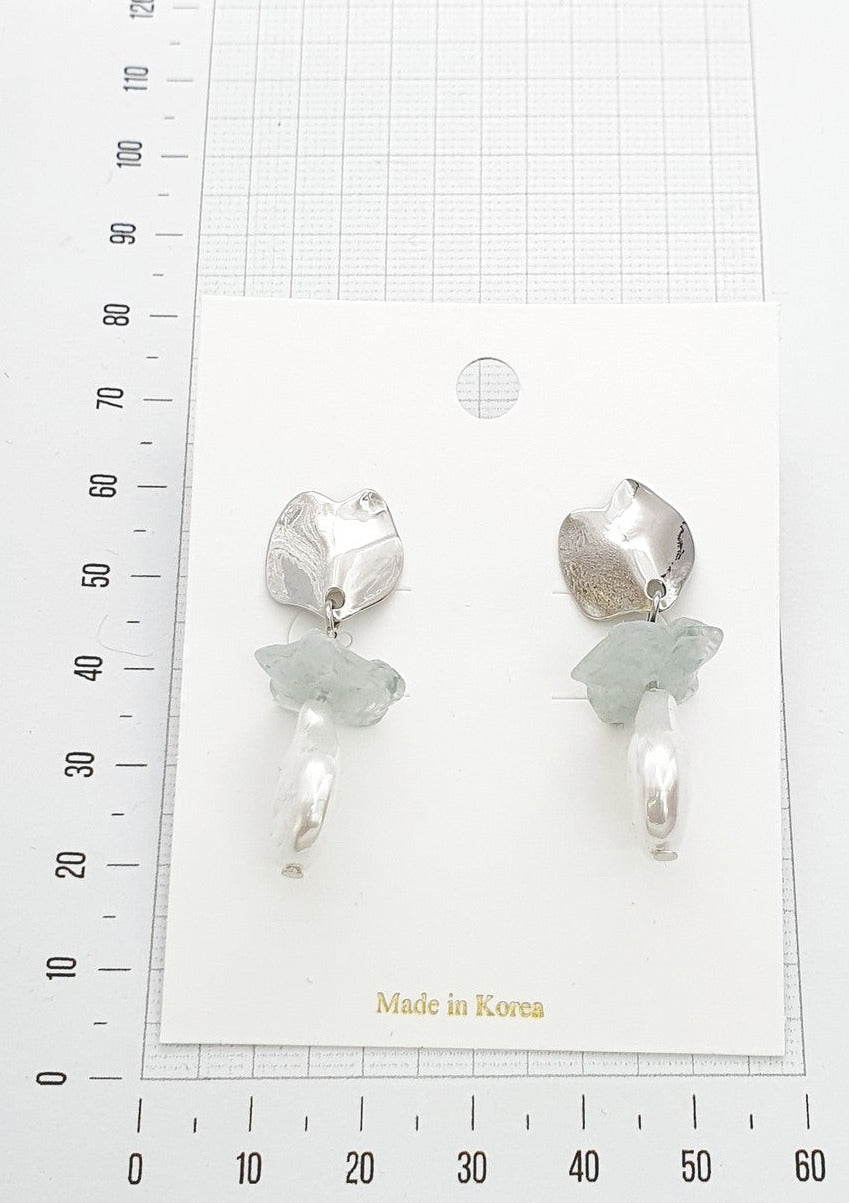 silver ice blue bead drop earrings casual everyday wear