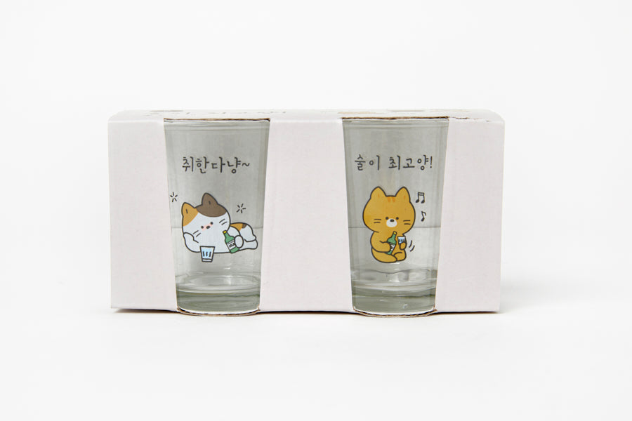 Soju Shot Glass Set 2pcs - Drunken Cats www.cutecrushco.com
