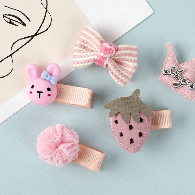 Cute Hair Pin Set (5 Kinds) - Pink Strawberry www.cutecrushco.com