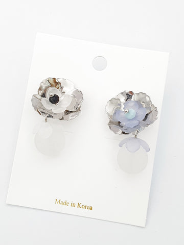 kayon silver white and blue flower bulb dangle earrings 