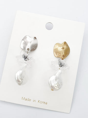 kayon silver gold flower bead dangle earrings