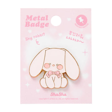 Shy Rabbit Metal Pin Badge