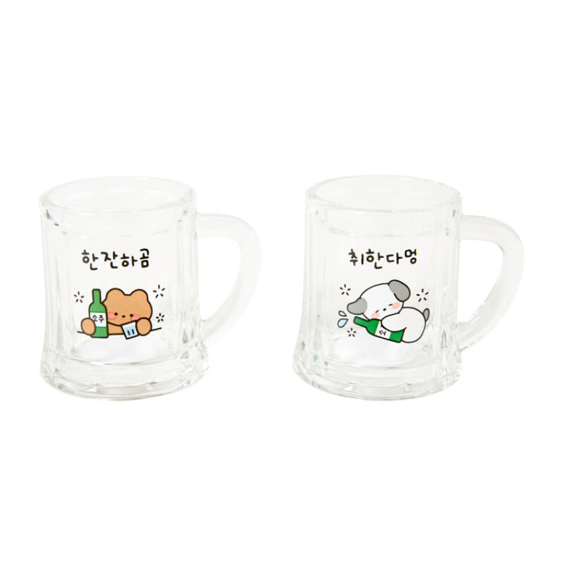 Drink Up Bear Soju Glass Set of 2 with Handle