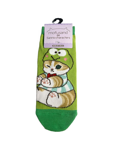 Japan Sanrio × Mofusand Rib Socks - Cat / Keroppi Wink