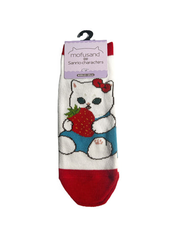 Japan Sanrio × Mofusand Rib Socks - Cat / Hello Kitty Strawberry