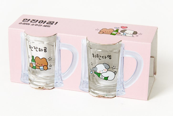 Drink Up Bear Soju Glass Set of 2 with Handle