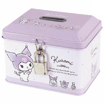 Japan Sanrio Can Piggy Bank with Lock Case - Kuromi : Light Purple